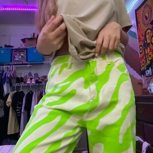 green and white zebra pants